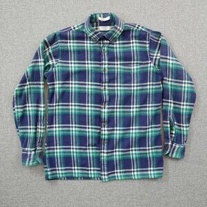 Vintage 90s Arrow Sport Men’s Long Sleeve Plaid Flannel Shirt Size M Green Blue‎